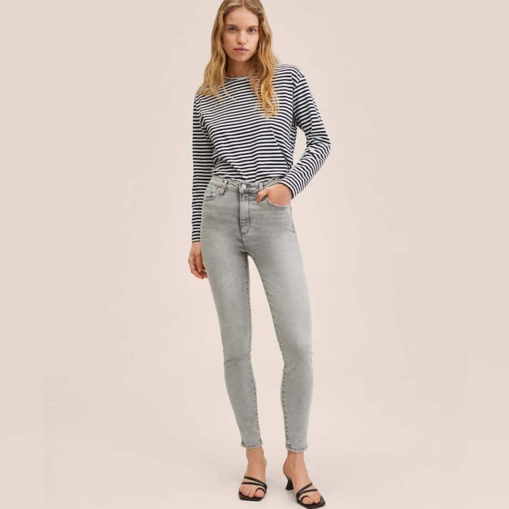Mango High Rise Skinny Jeans in Light Gray Wash sz 10